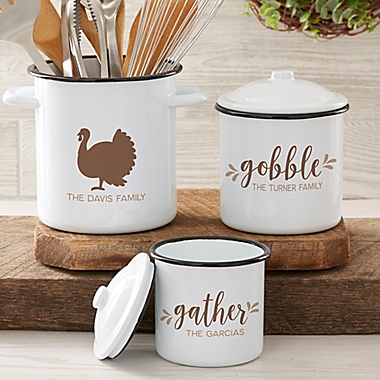 Gather & Gobble Personalized Utensil Holder Enamel Jar. View a larger version of this product image.