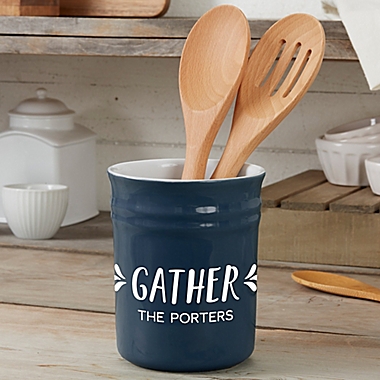 Gather & Gobble Personalized Classic Utensil Holder in Navy. View a larger version of this product image.
