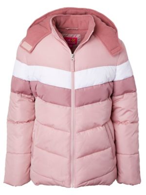 Pink Platinum Colorblock Hooded Puffer Jacket in Blush
