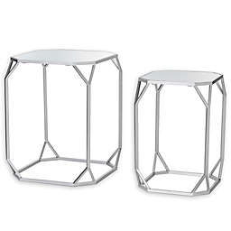 Glitzhome® 2-Piece Metal and Glass Nesting Table Set