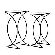 Glitzhome&reg; 2-Piece 12.5-Inch Metal and Glass Nesting Table Set in Silver