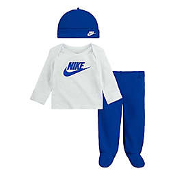 Nike® Preemie 3-Piece Take Home Footed Pant, Top and Beanie Set in White/Blue