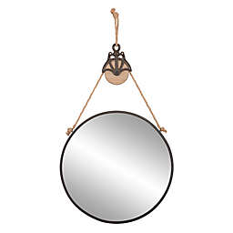 24-Inch Round Wall Mirror with Hanging Rope and Pulley in Matte Black