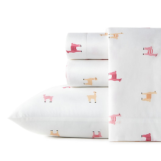 Alternate image 1 for Poppy & Fritz® Miss Llama Cotton Percale Sheet Set in Dark Pink