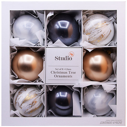 Alternate image 1 for Studio 3B™ Modern Glass Christmas Ornaments in Gold/Silver (Set of 8)