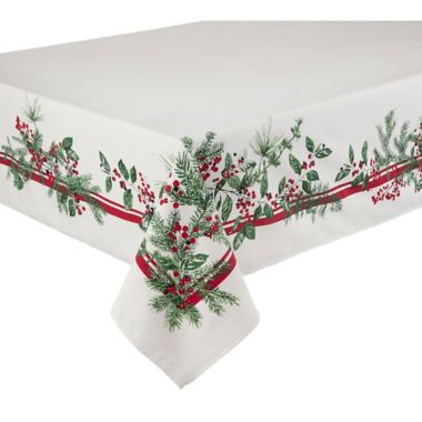 Bee &amp; Willow&trade; Holiday Berries 60-Inch x 120-Inch Oblong Tablecloth in White/Red. View a larger version of this product image.