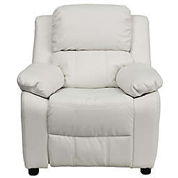 Flash Furniture Vinyl Kids Recliner with Storage Arms in White