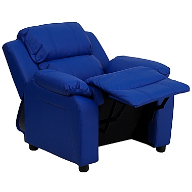Flash Furniture Vinyl Kids Recliner with Storage Arms in Blue. View a larger version of this product image.