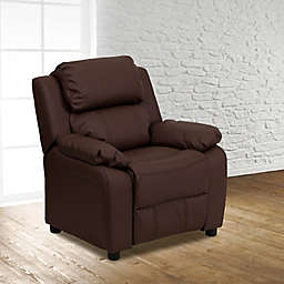 Flash Furniture Leather Kids Recliner with Storage Arms in Brown