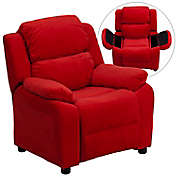 Flash Furniture Microfiber Kids Recliner with Storage Arms in Red