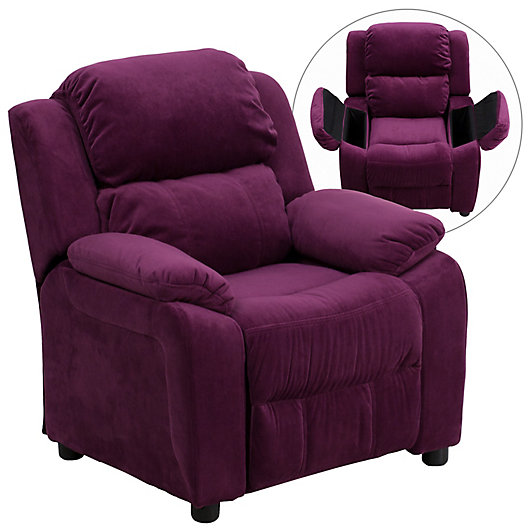 Alternate image 1 for Flash Furniture Microfiber Kids Recliner with Storage Arms in Purple