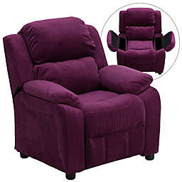 Flash Furniture Microfiber Kids Recliner with Storage Arms in Purple