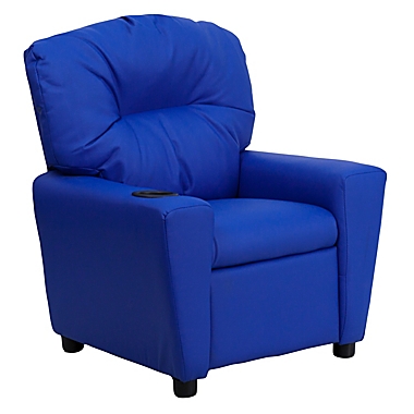 Flash Furniture Vinyl Kids Recliner with Cup Holder in Blue. View a larger version of this product image.