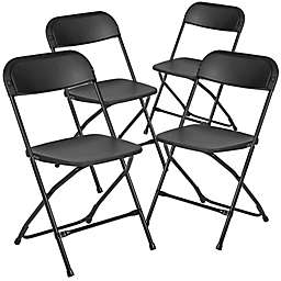 Flash Furniture Plastic Folding Chairs in Black (Set of 4)