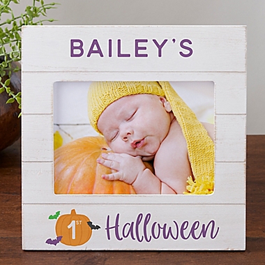 Baby&#39;s First Halloween Personalized Horizontal 5-Inch x 7-Inch Shiplap Frame. View a larger version of this product image.