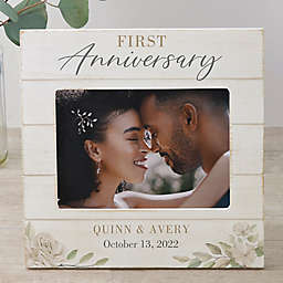 Floral Anniversary Personalized 5-Inch x 7-Inch Horizontal Shiplap Picture Frame