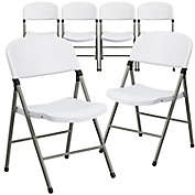 Flash Furniture Plastic Folding Chair in White (Set of 6)