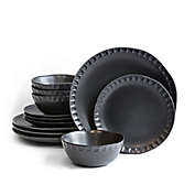 Over &amp; Back&reg; Thumbprint 12-Piece Dinnerware Set in Black