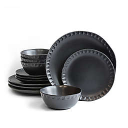 Over & Back® Thumbprint 12-Piece Dinnerware Set in Black