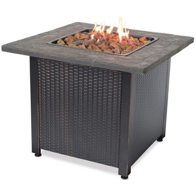 Vanderbilt Gas Square Outdoor Firepit, Peaktop Wood Finished Outdoor Retro Square Propane Gas Fire Pit