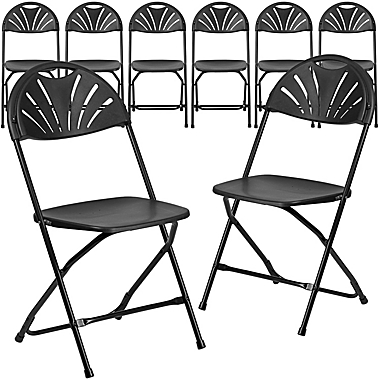 Flash Furniture Fan Back Plastic Folding Chairs in Black (Set of 8). View a larger version of this product image.