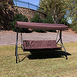Flash Furniture 3-Seater Convertible Canopy Patio Swing in Brown