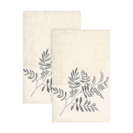 Alternate image 1 for Bee & Willow™ Embroidered Stamped Leaves Hand Towels in Natural (Set of 2)