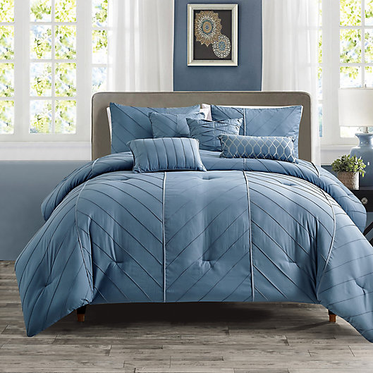 Alternate image 1 for Elight Home Eurybia 7-Piece Queen Comforter Set in Blue
