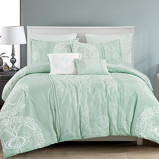 Esca Home Delbine 7 Piece Comforter Set, Mint Green Bedspreads