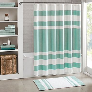 Madison Park 72-Inch x 84-Inch Spa Waffle Shower Curtain in Aqua. View a larger version of this product image.