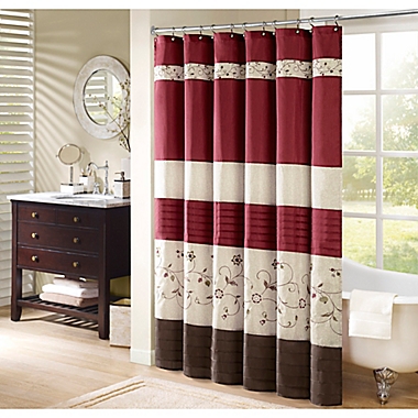 Madison Park Serene 72-Inch x 72-Inch Embroidered Shower Curtain in Red. View a larger version of this product image.