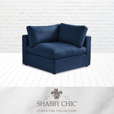 Shabby Chic Linen Modular Corner Sofa Seat in Navy. View a larger version of this product image.