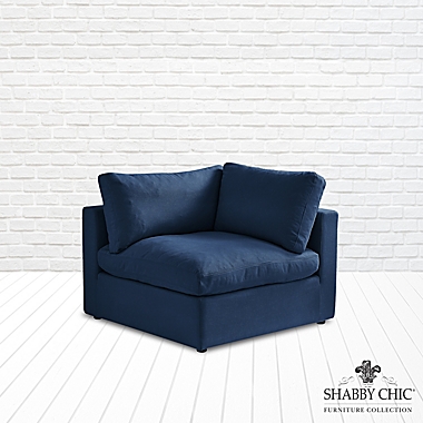 Shabby Chic Linen Modular Corner Sofa Seat in Navy. View a larger version of this product image.