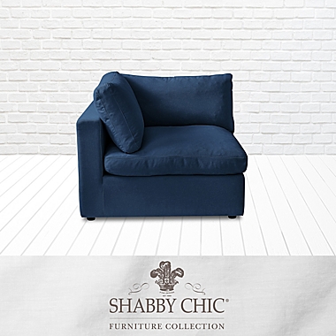Shabby Chic Linen Left-Arm Modular Sofa Seat in Navy. View a larger version of this product image.