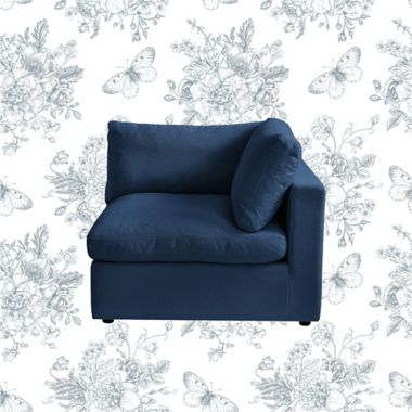 Shabby Chic Linen Right-Arm Sofa Seat in Navy. View a larger version of this product image.