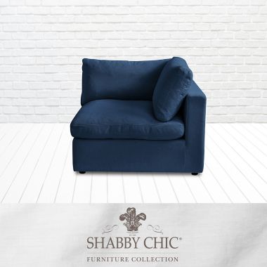 Shabby Chic Linen Right-Arm Sofa Seat in Navy. View a larger version of this product image.