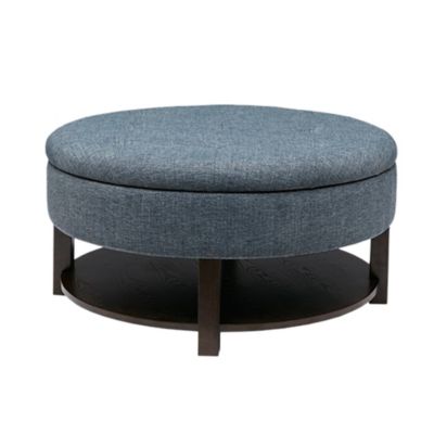 Madison Park Miller Round Ottoman Bed, Fabric Ottoman Coffee Table Round