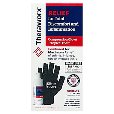 Theraworx&reg; Joint Relief Foam 3.4 oz. and Compression Glove (Small/Medium). View a larger version of this product image.