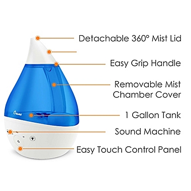 Crane Top Fill Drop Humidifier with Sound Machine in Blue/White. View a larger version of this product image.
