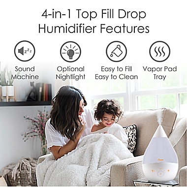 Crane Top Fill Drop Humidifier with Sound Machine in White. View a larger version of this product image.