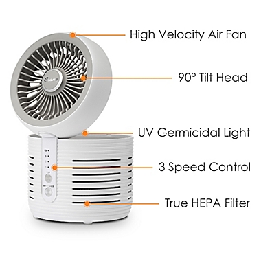 Crane True HEPA Desktop Air Purifier with UV Light in White. View a larger version of this product image.