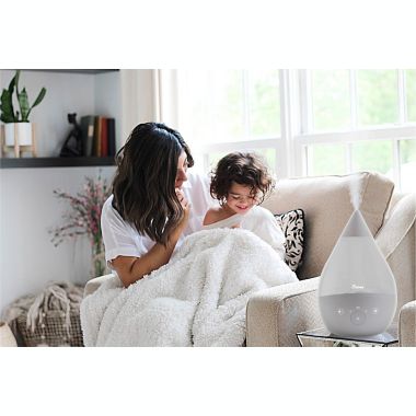 Crane Top Fill Drop Humidifier with Sound Machine in Grey. View a larger version of this product image.