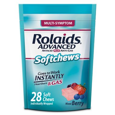 Rolaids&reg; 28-Count Advanced Antacid Plus Anti-Gas Softchews in Mixed Berry. View a larger version of this product image.