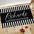Alternate image 1 for Spellbinding Stripes Personalized Black & White Halloween Doormat