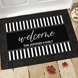 Spellbinding Stripes Personalized Black & White Halloween Doormat