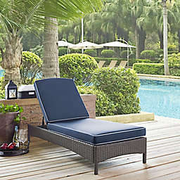 Crosley Palm Harbor Outdoor Wicker Chaise Lounge with Cushions in Navy