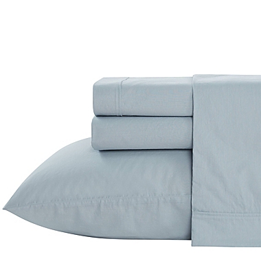 Vera Wang&reg; Solid Organic Cotton Queen Sheet Set in Rain Blue. View a larger version of this product image.