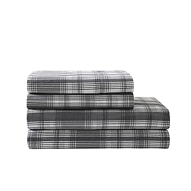 UGG&reg; Plaid Flannel King Sheet Set in Charcoal. View a larger version of this product image.
