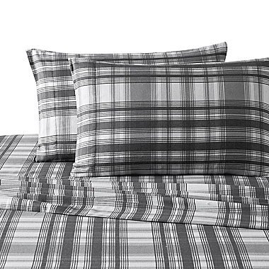 UGG&reg; Plaid Flannel Queen Sheet Set in Charcoal. View a larger version of this product image.