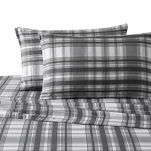 Alternate image 1 for UGG® Plaid Flannel King Sheet Set in Charcoal